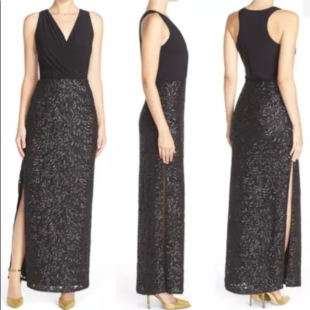 New with tags! Aidan Mattox black sleeveless jersey/sequin long dress. Size 4